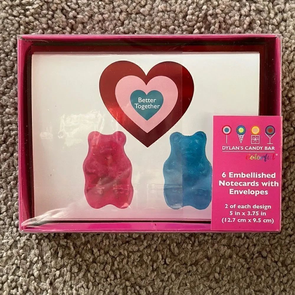 Dylan’s Candy Bar 6 Embellished Valentines Notecards with Envelopes!